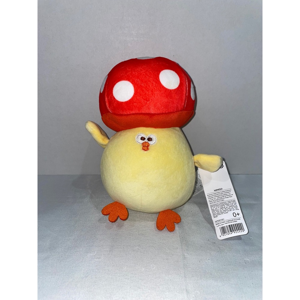 Miniso Life Mushroom Chick Plush Yellow Bird Red‎ Polka Dot Hat Stuffed Toy 7in